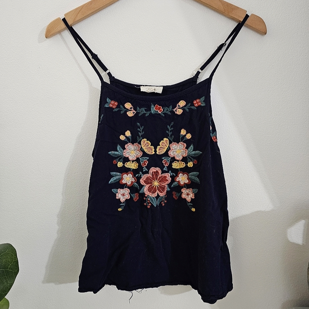 Embroidered Floral Navy Top